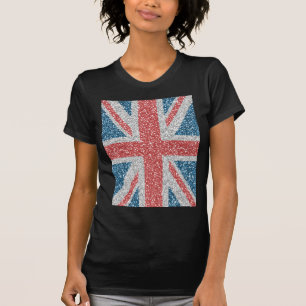 Cool trendy U.K. Union Jack flag faux glitter T-Shirt