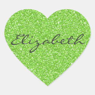 Cool trendy vibrant neon green faux glitter heart sticker