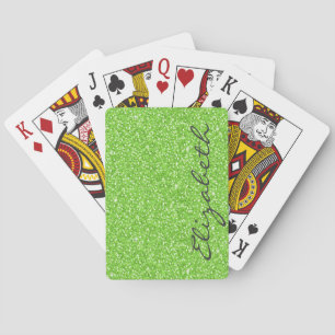 Cool trendy vibrant neon green faux glitter playing cards