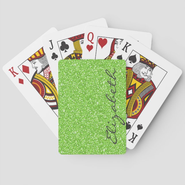 Cool trendy vibrant neon green faux glitter playing cards (Back)