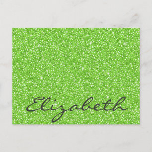 Cool trendy vibrant neon green faux glitter postcard