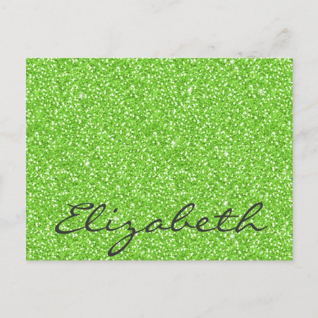 Cool trendy vibrant neon green faux glitter postcard (Front)
