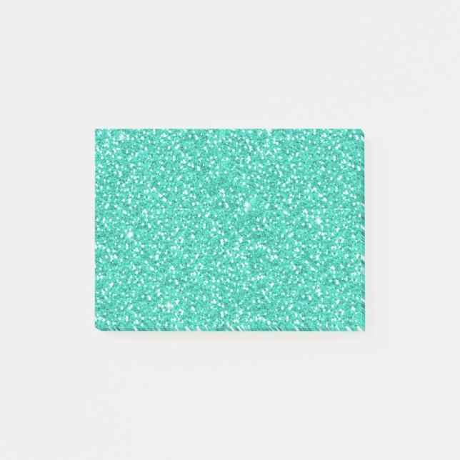 Cool trendy vibrant neon light blue faux glitter post-it notes (Front)