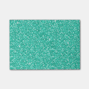 Cool trendy vibrant neon light blue faux glitter post-it notes
