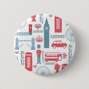 Cool trendy vintage London illustrations pattern 6 Cm Round Badge