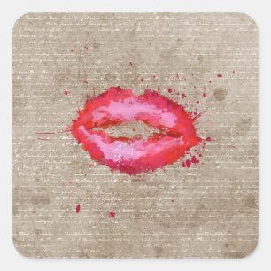 Cool trendy vintage watercolours lips splatters square sticker