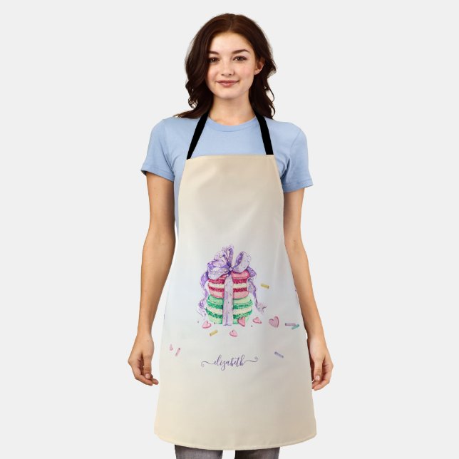 Cool Trendy Watercolor Macarons  Apron (Worn)