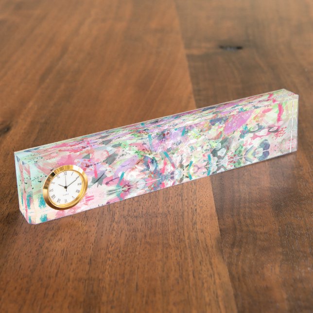 Cool trendy watercolor splatters abstract art nameplate (Side)