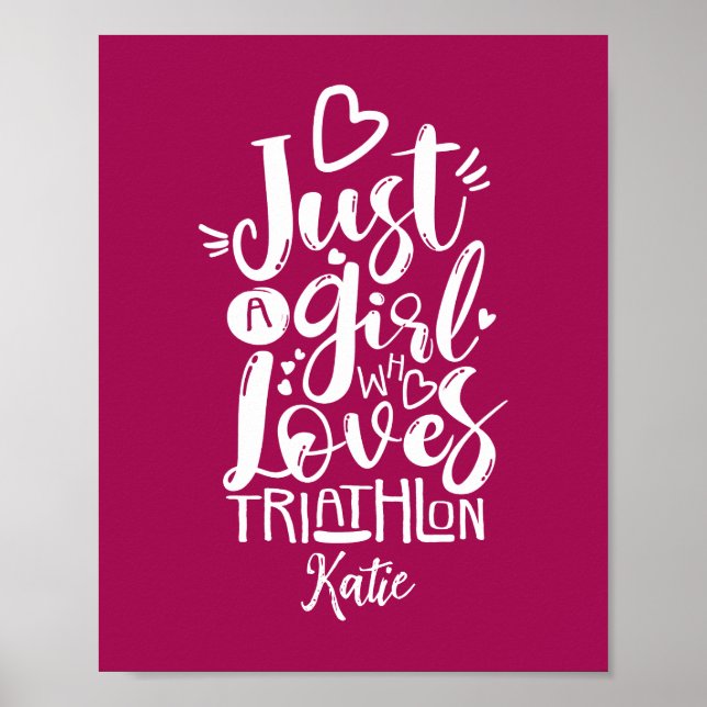Cool Triathlon Motivation Red And White Typography Poster (Front)