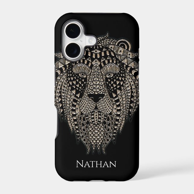 Cool Tribal Metallic Lion Head Personalised (Back)