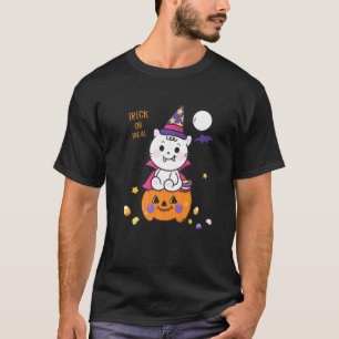Cool Trick Or Treat Funny Halloween Cat Witch Grap T-Shirt