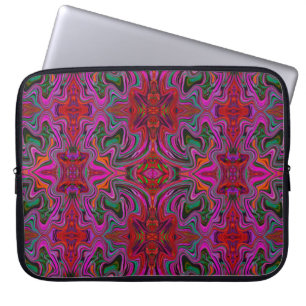 Cool Trippy Magenta, Red and Green Wavy Pattern Laptop Sleeve