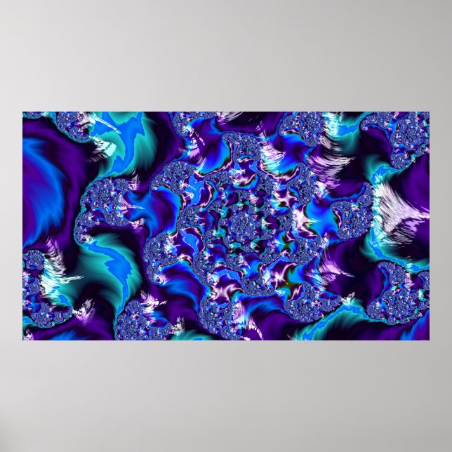 Cool Trippy Purple Blue Spiky Pinwheel Fractals Poster (Front)