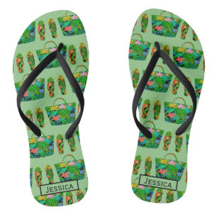 Cool Tropical Accessory Pattern Green Personalised Thongs