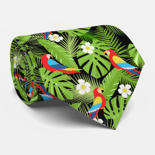 Cool tropical beach parrots tiled tie