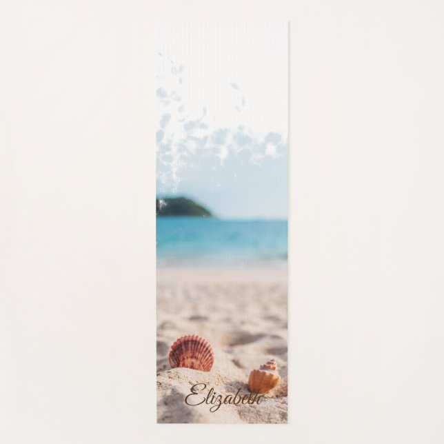 Cool Tropical Beach, Sand Seashells Yoga Mat (Front)