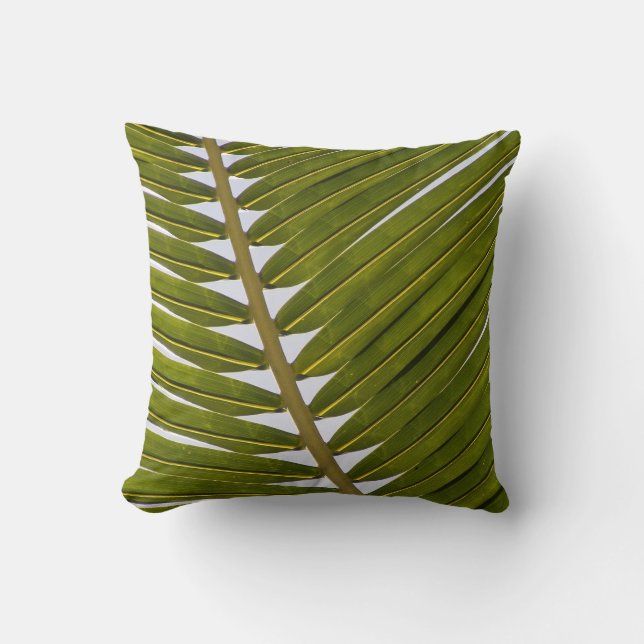 Cool Tropical Fern Green white hip leaf Cushion (Front)