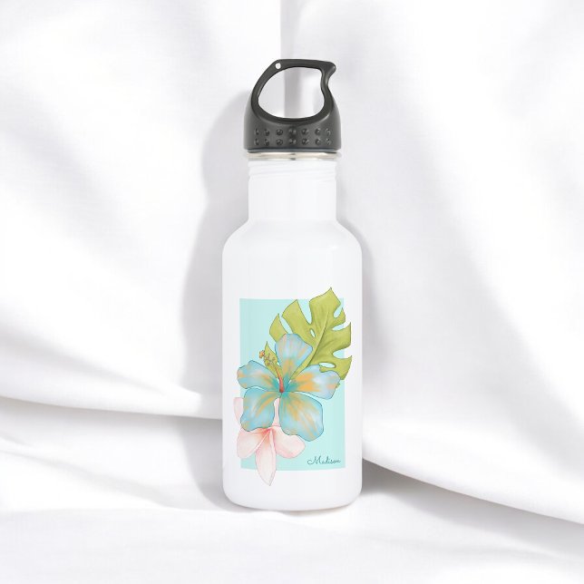 Cool Tropical Floral with Your Name 532 Ml Water Bottle (Personalize with any name.)