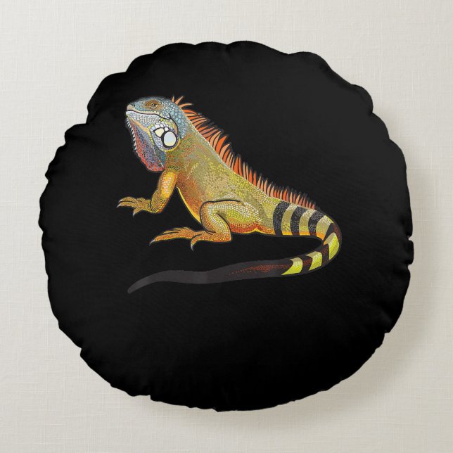 Cool Tropical Iguana Lizard, Pet Gift Round Cushion (Front)