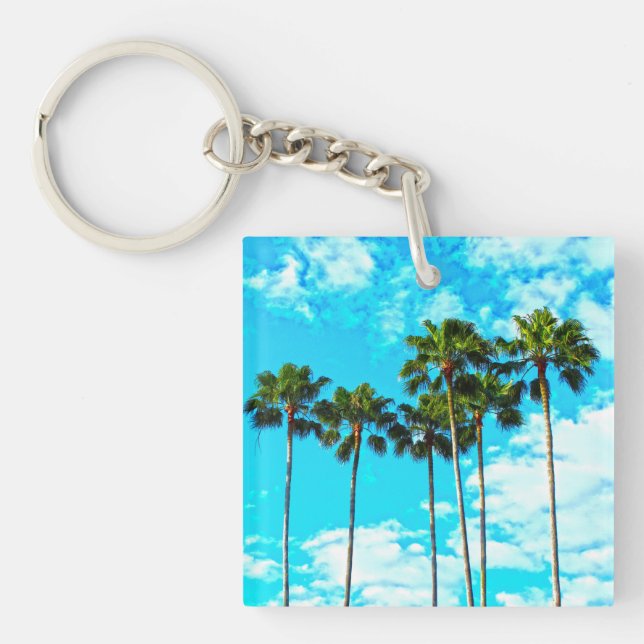 Cool Tropical Palm Trees Blue Sky Key Ring (Front)