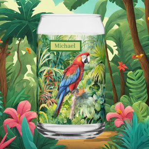 Cool Tropical Parrot lovers add name  Can Glass