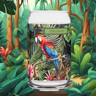 Cool Tropical Parrot lovers add name  Can Glass