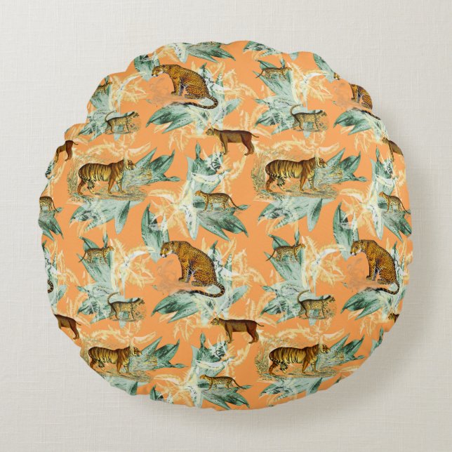 Cool Tropical Safari Wild Cats Tiger Orange Round Cushion (Front)