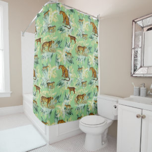 Cool Tropical Safari Wild Cats Tiger Sage Green Shower Curtain