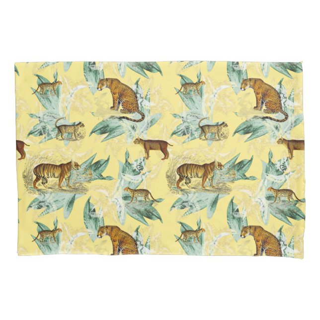 Cool Tropical Safari Wild Cats Tiger Yellow Pillowcase (Front-Left)