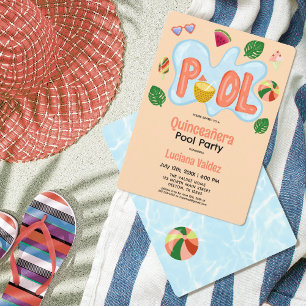 Cool Tropical Summer Pool Party Quinceañera Invita Invitation