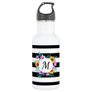 Cool Tropical Watercolor Floral Wreath Monogram 532 Ml Water Bottle