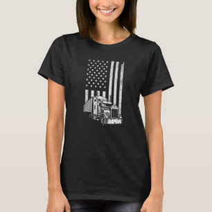 Cool Trucker For Men Dad Semi Truck Driver US Flag T-Shirt