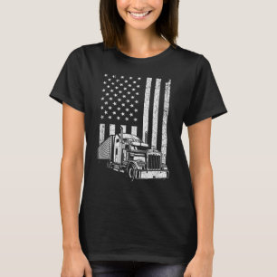 Cool Trucker For Men Dad Semi Truck Driver US Flag T-Shirt