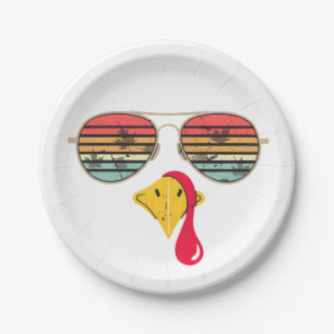 Cool Turkey Face Glasses Retro Funny Thanksgiving Paper Plate