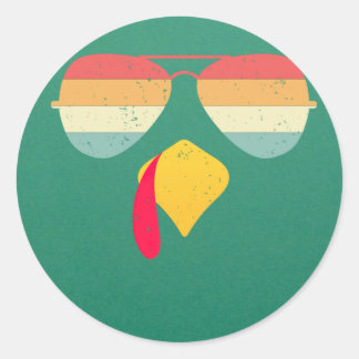 Cool Turkey Face With Sunglasses Funny Thanksgivin Classic Round Sticker
