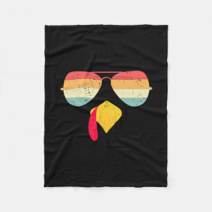 Cool Turkey Face With Sungles Funny Thanksgiving F Fleece Blanket