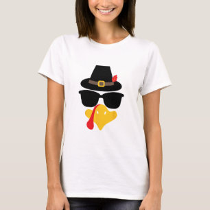 Cool Turkey Face With Sungles Thanksgiving Hat T-Shirt