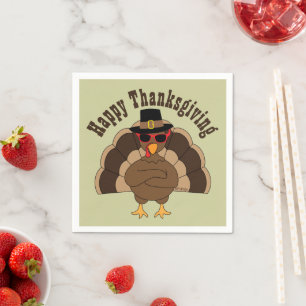 Cool Turkey Happy Thanksgiving Custom text Paper Napkin