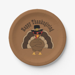 Cool Turkey Happy Thanksgiving fun Custom text  Paper Plate