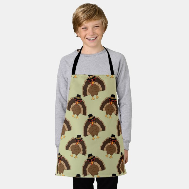 Cool Turkey Thanksgiving fun brown green pattern Apron (Worn)