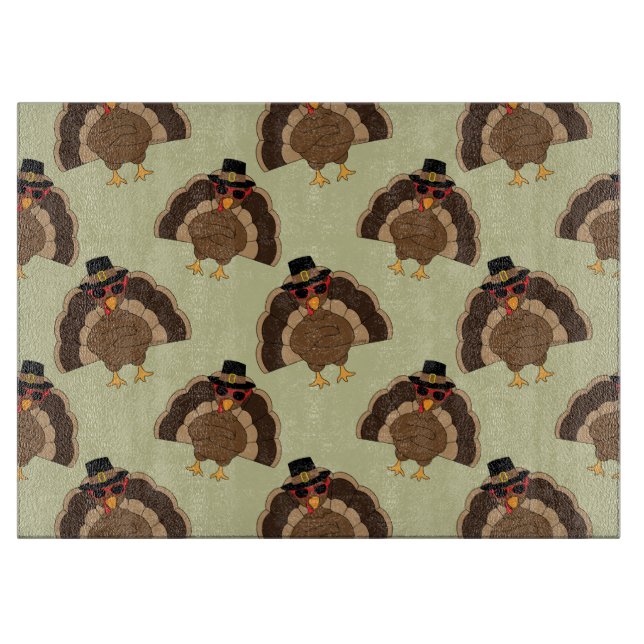 Cool Turkey Thanksgiving fun brown green pattern Cutting Board (Front)