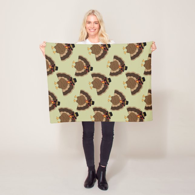 Cool Turkey Thanksgiving fun brown green pattern Fleece Blanket (In Situ)