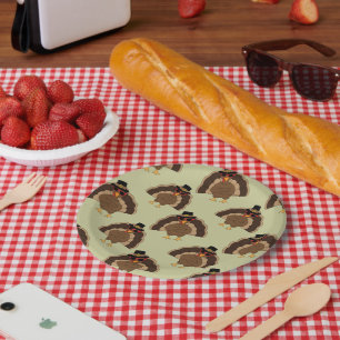 Cool Turkey Thanksgiving fun brown green pattern Paper Plate