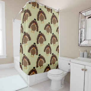 Cool Turkey Thanksgiving fun brown green pattern Shower Curtain