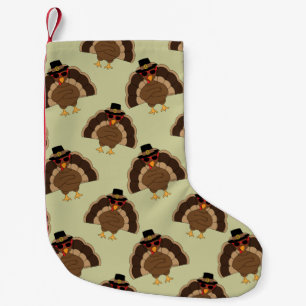 Cool Turkey Thanksgiving fun brown green pattern Small Christmas Stocking