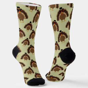 Cool Turkey Thanksgiving fun brown green pattern Socks