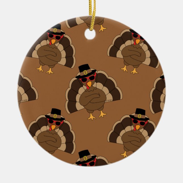 Cool Turkey Thanksgiving fun brown pattern Ceramic Ornament (Front)