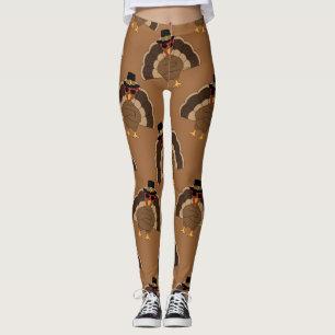 Cool Turkey Thanksgiving fun brown pattern Leggings