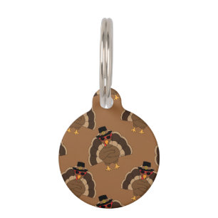 Cool Turkey Thanksgiving fun brown pattern Pet Tag