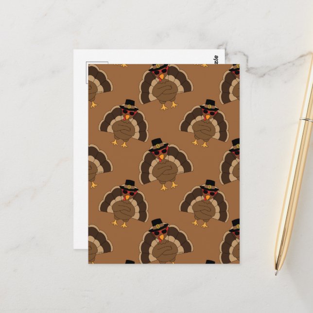 Cool Turkey Thanksgiving fun brown pattern Postcard (Front/Back In Situ)